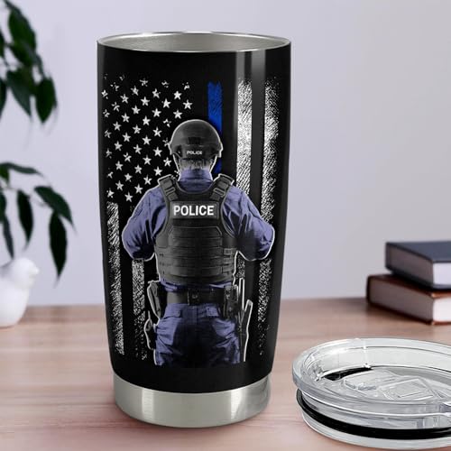 Police Tumbler 20oz Stainless Steel Insulated Coffee Travel Mug Cup Police Officer Gifts for Men Dad Husband on Birthday Christmas Fathers Day - color: Police