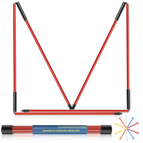Golf Alignment Sticks 2 Pack, 48″Collapsible Practice Rods for Aiming/Putting, Golf Training Aid for Swing Trainer with Clear Tube Case, Foldable Training Rods with 10 Golf Tees - color: Red