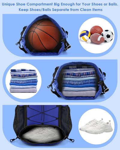 BROTOU Soccer Bags, Football Backpack, Volleyball Bag, Drawstring Soccer Backpack with Ball and Shoe Compartment - color: Blue