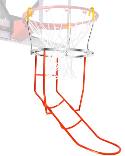 Upgraded Basketball Shot Trainer Rebounder, Heavy Duty Basketball Return Attachment with 360° Rotating Chute, Portable Ball Returns Training Aid Fits Standard 18" Hoop Rims Indoor or Outdoor - color: Orange