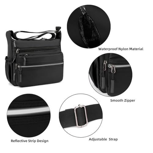 Mudono Messenger Bag for Men Nylon Waterproof Shoulder Bag Multi-pocket Crossbody Bag Daily Travel Bag Lightweight Satchel - color: Light Blue