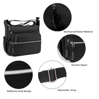 Mudono Messenger Bag for Men Nylon Waterproof Shoulder Bag Multi-pocket Crossbody Bag Daily Travel Bag Lightweight Satchel - color: Light Blue