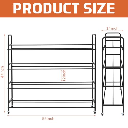 Colingmill Heavy Duty Basketball Rack with Wheels, Multi-Tier Rolling Ball Storage Cart, Sports Equipment Organizer for School, Gym, Club Shoot Training