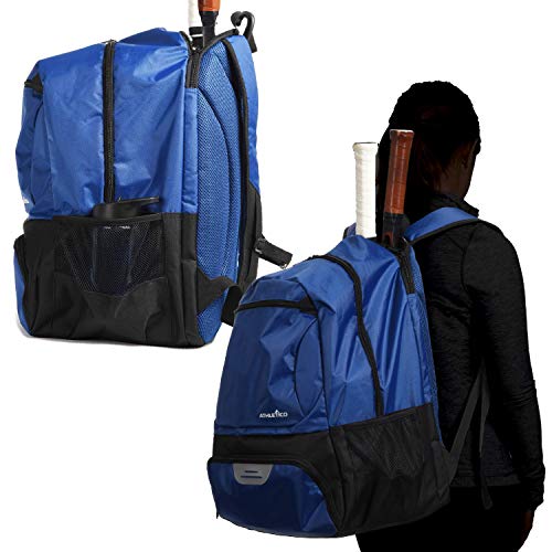 Athletico Premier Tennis Backpack - Tennis Bag Holds 2 Rackets in Padded Compartment | Separate Ventilated Shoe Compartment | Tennis Bags for Men or Women - color: Blue