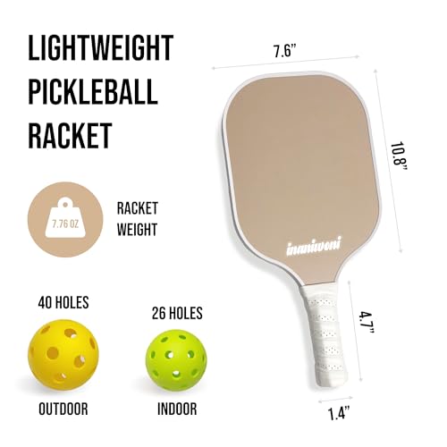 Pickleball Paddles Set of 2 - Fiberglass Surface & Polypropylene Honeycomb Core | Lightweight Pickball Paddles | 4 Pickball Balls and 1 Bag