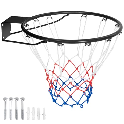 Goplus 18’’/15’’ Replacement Basketball Rim, Wall Door Mounted Basketball Hoop with All Weather Net, Indoor Outdoor Hanging Basketball Rim Goal Outside - size: 15", style: Black