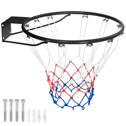 Goplus 18’’/15’’ Replacement Basketball Rim, Wall Door Mounted Basketball Hoop with All Weather Net, Indoor Outdoor Hanging Basketball Rim Goal Outside - size: 15", style: Black