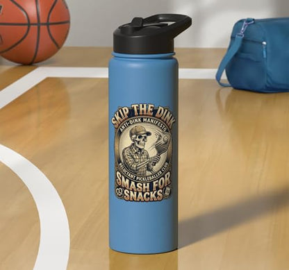 Pickleball Humor s Smash for Snacks s Court Rules Stainless Steel Insulated Water Bottle - color: Light Blue