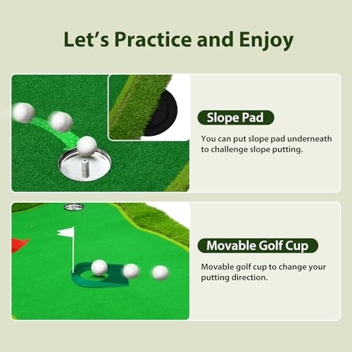 Nice C Putting Green Indoor, Putting Green, Golf Simulators for Home, Golf Putting Mat, Putting Mat Putting Green Outdoor, Challenge Putting Cup, 3 Holes, Flags, and Slope - style: Rectangle 5 x 12 Ft Green