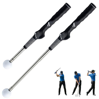 TOMUM Golf Swing Retractable Trainer - Click Stick Grip Trainer for Swing Speed Tempo Rhythm & Strength Practice - Right Handed Portable Golf Training Aid Club with Click Sound for Indoor Outdoor