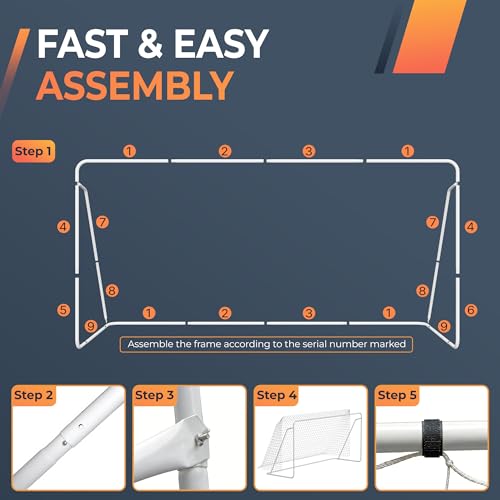 HomGarden 12'x6' Soccer Goal, Portable Football Net with Frame, Backyard Training & Outdoor Practice Goals for Adults & Kids, Easy Setup Tournament Equipment
