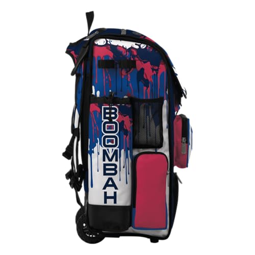 Boombah Superpack Hybrid Rolling Bat Bag - Wheeled & Backpack Version - Graffiti Drip - Multiple Color Options - color: Magenta/Azure/Navy