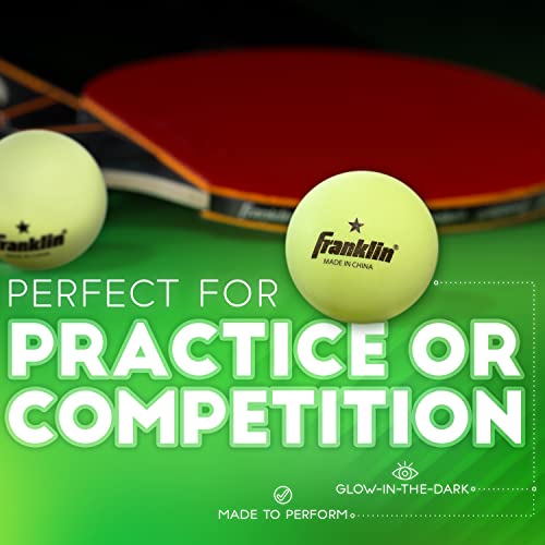 Franklin Sports Glow in the Dark Ping Pong Balls - Official Size + Weight 40mm Table Tennis Balls - One Star Glow in the Dark Ping Pong - Durable High Performance - Green - 6 Pack