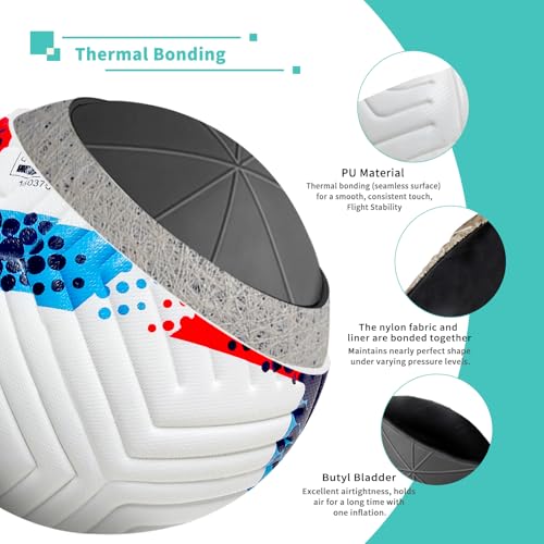 Soccer Ball Size 5,4 – Thermal Bonded Waterproof PU Leather, Professional Training & Match Ball for Youth & Adults, with Pump & Bag, Training Gift Set - color: blue