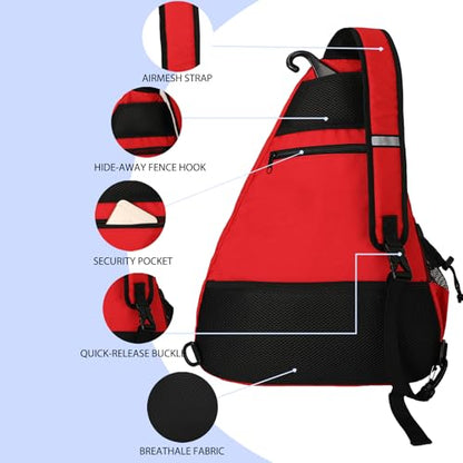 Goloni Pickleball Sling Bag for Men Women, Lightweight Pickleball Backpack with Fence Hook - color: Red