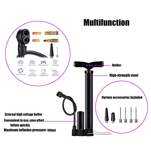 Bike Floor Pump, Bicycle Pump with Dual Presta & Schrader Valve Head, High Pressure Bicycle Tire Inflator, Portable Hand Air Pump for Road & Mountain Bikes, Strollers and Balls - style: Classic/No Gauge