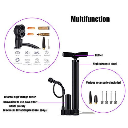 Bike Floor Pump, Bicycle Pump with Dual Presta & Schrader Valve Head, High Pressure Bicycle Tire Inflator, Portable Hand Air Pump for Road & Mountain Bikes, Strollers and Balls - style: Classic/No Gauge