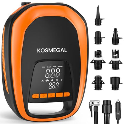 kosmegal Electric Paddle Board Pump, High Pressure SUP Pump with Inflation & Deflation, Auto-Off, 12V DC Car Connector Portable Air Pump for Inflatables and Kayaks