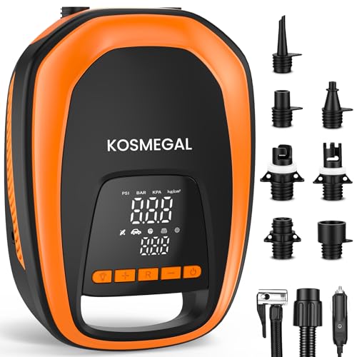 kosmegal Electric Paddle Board Pump, High Pressure SUP Pump with Inflation & Deflation, Auto-Off, 12V DC Car Connector Portable Air Pump for Inflatables and Kayaks