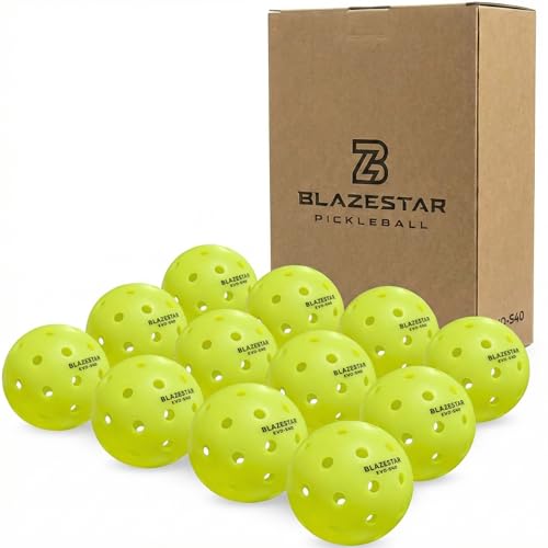 X Blazestar Pickleball Balls 12 Pack, 40 Holes Outdoor Pickleball, 1 Piece Rotation Molding，USAPA Standard