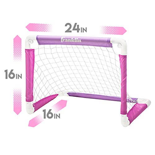 Franklin Sports Kids Soccer Goal with Ball and Pump 24inch x 16inch Folding Goal Great for Backyard or Indoor Play Pink/Purple