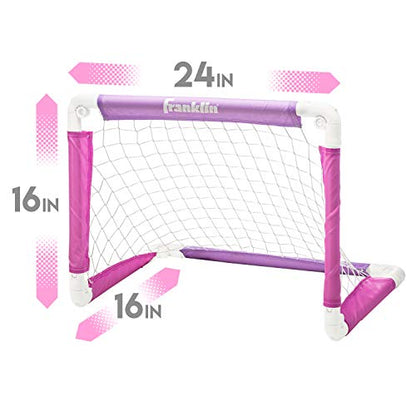 Franklin Sports Kids Soccer Goal with Ball and Pump 24inch x 16inch Folding Goal Great for Backyard or Indoor Play Pink/Purple