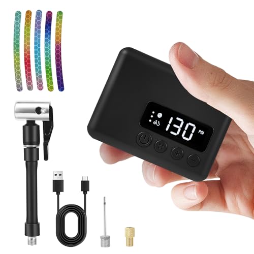 Mini Bike Pump 130PSI, Portable Bicycle Tire Pump with Pressure Gauge, Fast 30S Inflation for MTB/Road/E-Bike, Works with Presta & Schrader Valves, Includes Reflective Stickers