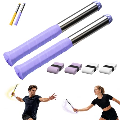 Upgraded Adjustable Intensity Badminton Swing Trainer, 11.8" Swing Trainer Sound Feedback for Smash Technique for Wrist Arm Strength Training Fitness Professional Players - color: Purple-2Pcs