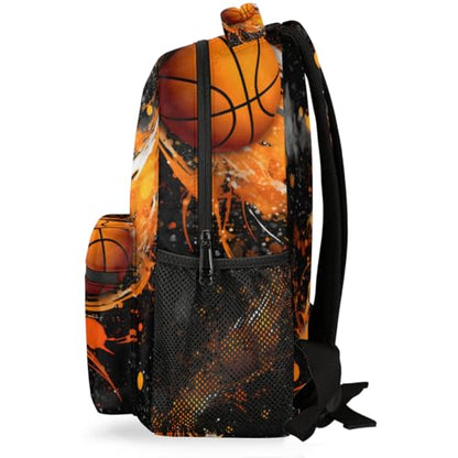 Kids School Backpack Abstract Art Painting Basketball Large Bookbag for Elementary Students Boys Girls Lightweight Travel Casual Daypack Water Resistant Outdoor Hiking Sport Rucksack - color: Abstract Art Painting Basketball