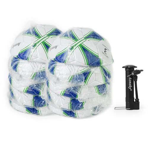 Aoneky Soccer Ball with Pump - color: 10 Pack with 1 Pump - White/Blue/Green, size: 3