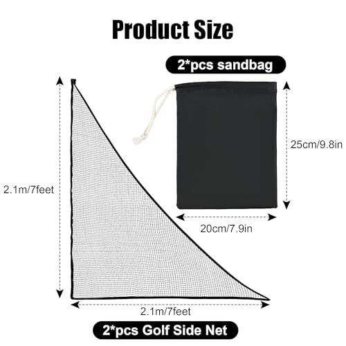 6-10ft 1/2PCS Nylon Side Net Golf Accessory with 1 Sang Bag, Easy to Install Side Net for Golf Nets and Simulator Premium Sports Net Hitting Nets (Red/Black) - style: Black-7x7ft 2Pcs