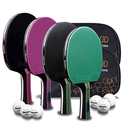 Senston 5-Ply Ping Pong Paddles Set – Premium Wood Table Tennis Set of 4 with 6 Balls & Portable Carry Case – High-Control 2mm Sponge & Ergonomic Non-Slip Grip for Beginners & Family Play