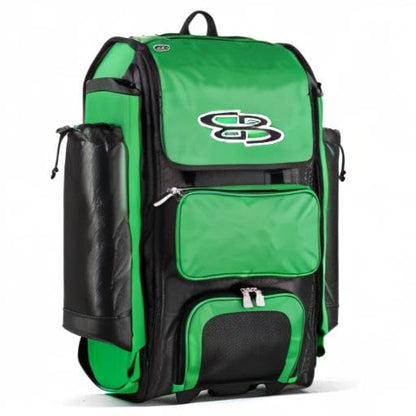 Boombah Catchers Superpack Hybrid Rolling Bat Bag - Multiple Colors - Wheeled & Backpack Version - color: Black/Kelly Green