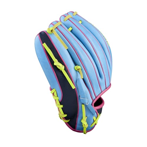 Wilson Spring 2026 A2000® Baseball Gloves - color: Sky Blue/Navy/Optic Yellow, size: Infield: 11.5"
