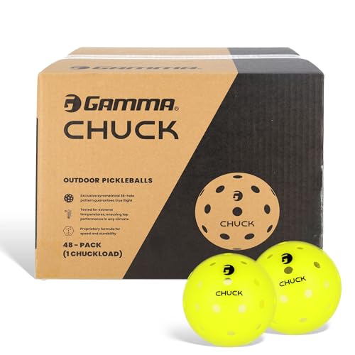 GAMMA Chuck Outdoor Pickleballs, Symmetrical 38-Hole Design, USAPA Approved for Tournament Play, Durable, All-Weather Endurance, Consistent Flight, Enhanced Speed, Competitive & Practice - style: 48 Pack