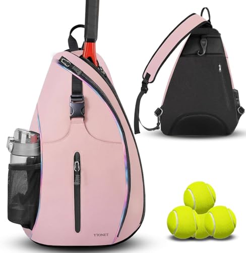 Ytonet Tennis Bag, Tennis Sling Backpack Crossbody Water Resistant for Men Women, Compatible for Pickleball Badminton Rackets - color: Light Pink, size: Large