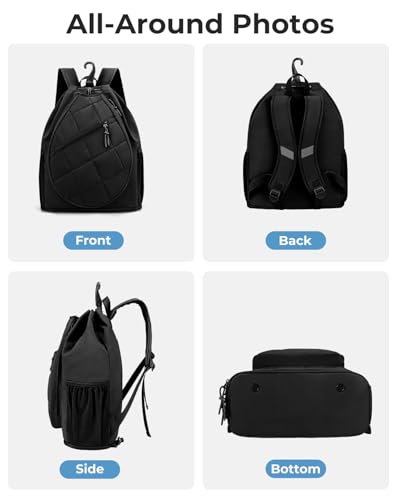 Drawstring Tennis Backpack, Puffer Tennis Racket Bag with Shoe Compartment & Wet Pocket Gym Bag for Women, Suitable for Pickleball Tennis Badminton - color: Black
