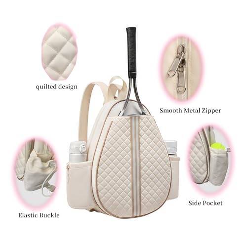 Tennis bag for women - Quilted Sling Grid Design Water repellent Two Side Pockets Dry wet separation independent pocket Friend couple gift - color: beige