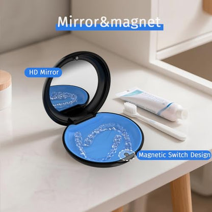 2Pack Retainer Case with Mirror, Compatible with Invisalign, Orthodontic Aligner Case with Removal Tool and Brush, Black - color: 2 Pack - BlackMirror