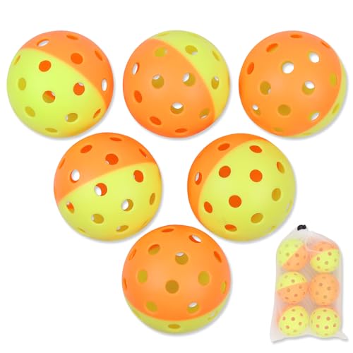 Pickleball Balls, 6 Pack of Indoor & Outdoor Pickle Ball Set, 2 Tone Pickle Balls Set, High Visibility Durable Pickleballs for Training and Tournament - color: Orange and Yellow