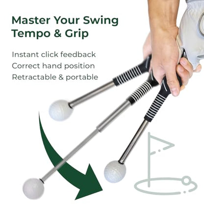 Tempo Stick Golf, Retractable Golf Swing Training Aid Right Handed, Telescopic Click with Grip Trainer for Daily Warm-Up, Best Indoor Golf Swing Trainer, Practice Club and Beginners