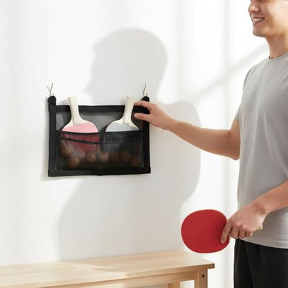 Gralara Table Tennis Paddle Holder Adjustable Straps Hanging Mesh Storage Bag Tear-Resistant Racket Organizer for Game Room