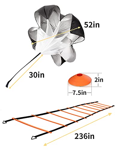 GHB Agility Ladder,Football Training Equipment Set,4 Agility Hurdles, 20 feet12 Rungs Speed Ladder,12 Disc Cones,Resistance Parachute, Jump Rope, 5 Resistance Bands - color: Orange