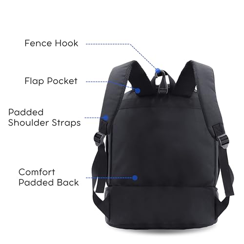 J World Ace 2 Racket Tennis Backpack for Women Men. Badminton Squash Pickleball Bag. Kids Sports Gym Bag w/Shoe Compartment - color: Black