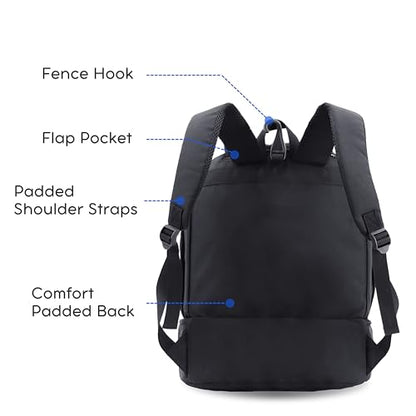 J World Ace 2 Racket Tennis Backpack for Women Men. Badminton Squash Pickleball Bag. Kids Sports Gym Bag w/Shoe Compartment - color: Black