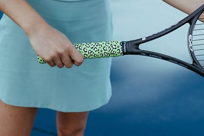 Funky Ace - Patterned Tennis Racket/Pickleball Paddle Overgrip - Non-Slip, Quick Dry, Pre-Cut - Performance Grip Tape - Adjustable Length Pickleball Overgrip Tape - color: Fancy Footwork - Green