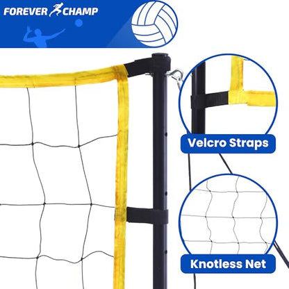 Forever Champ Volleyball Net for Backyard, Beach, Home, Includes 32x3 Ft Regulation Size Net, 8.5-Inch PU Volleyball, Carrying Bag, Boundary Lines, Steel Poles & Pump, Portable Volleyball Net Outdoor