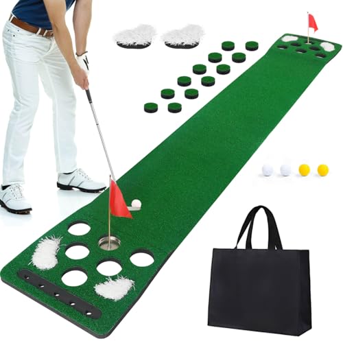 Golf Putting Game Set, Golf Putting Green Mat with 4 Balls, 2 Cups & Flags, 1 Portable Bag for Outdoor & Indoor Party Game - color: No putter