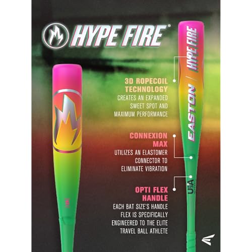 Easton | 2026 | Hype Fire Baseball Bat | USA | -5 / -8 / -10 / -11 Drop | 2 5/8" Barrel | 2 Pc. Composite - color: Green / Yellow / Pink