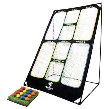 WINNER SPIRIT Play 707 Golf Chipping Game Net with Rough Mat, 16 Foam Golf Balls, Scorecard, Carry Bag | Golf Chipping Trainer Training Indoor Outdoor Outside Park Beach Backyard (Clubs not Included)